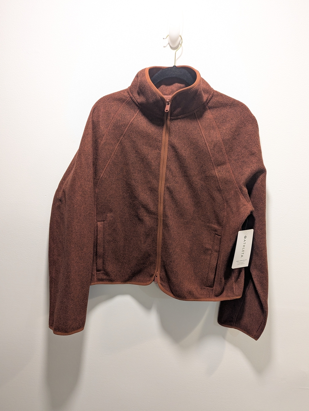 Athleta Women Stroll Fleece Full Zip Jacket Size Large NWT Rust Brown Athleisure